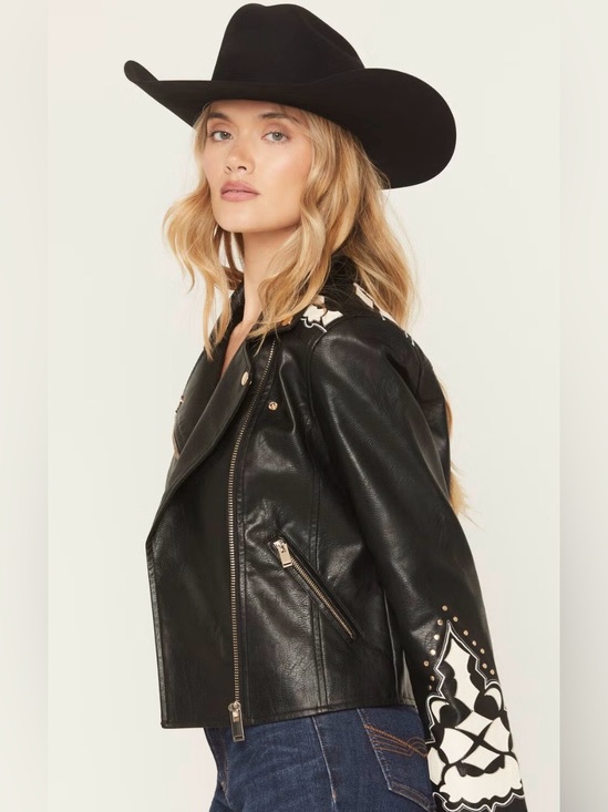 Stoosh Jackets & Blazers - Stoosh Black Embellished Western Faux Leather Jacket